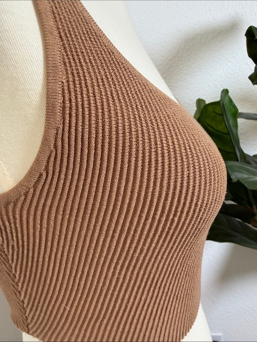 Aritzia Brown Ribbed Square-Neck Crop Top - Picture 2 of 8